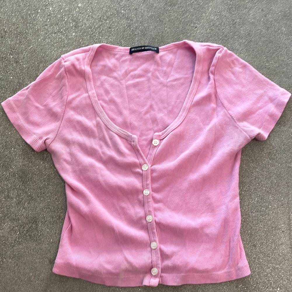 Brand Melville pink cropped tee with button up detail